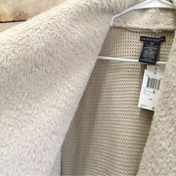 NEW WITH TAGS CHELSEA & THEODORE FAUX FUR SWEATER VEST IN OYSTER - Picture 6 of 10